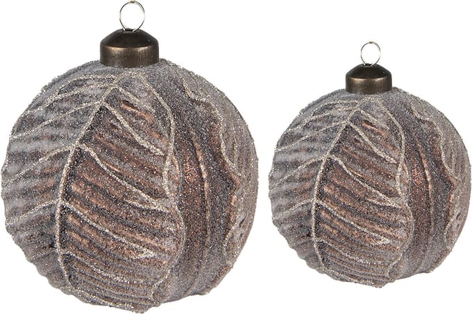 Clayre & Eef Kerstbal Set van 2 Overig Ø 10 / Ø 8 cm Bruin Glas Kerstballen