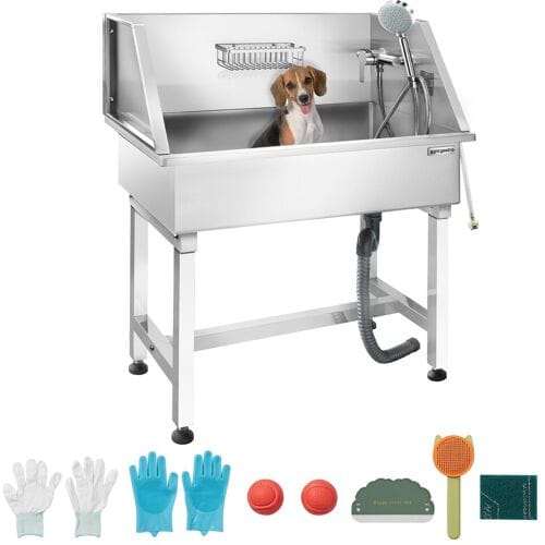 GGM Gastro Hondenbad - voorspoeldouche & antislipmat zilver