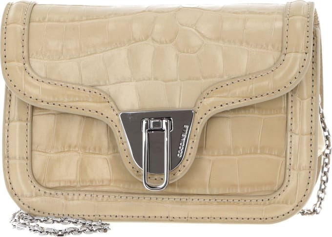 COCCINELLE Leren Schoudertas Marvin Twist Croco Shiny Soft Handbag Silk Beige