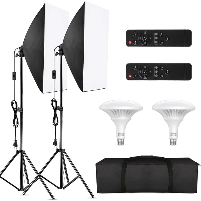 Andoer Professionele studiofotografie Softbox LED-lichtset met 20 * 28 inch softbox * 2 + EU Plug
