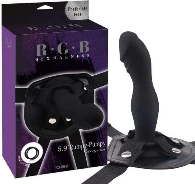 RGB - Rumpy-Pumpy Strap-On - Voorbinddildo met Verstelbaar Harnasje - Zwart