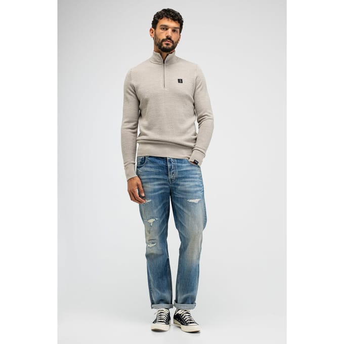 Butcher of Blue Structure Halfzip Lt. Sand Maat: M | Sweaters Outlet | Heren | Beige