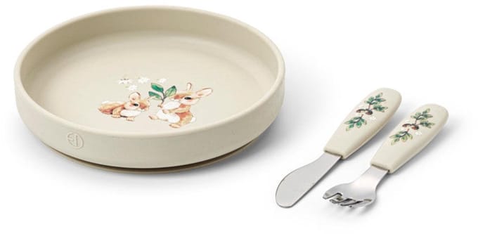 Elodie Silicone bord - Eetset - Kinderbord + vork + mes - Baby servies - Babyservies set - Bunny Darling