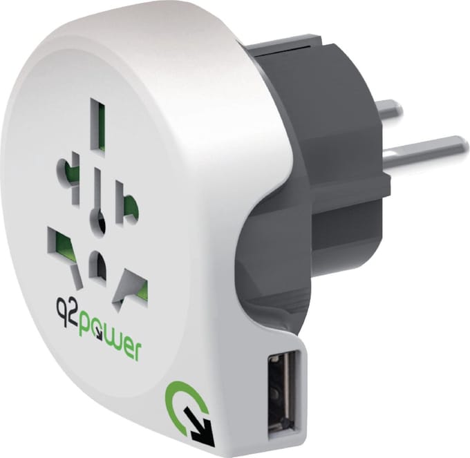 Q2Power - power connector adapter with USB charge adapter - power CEE 7/7