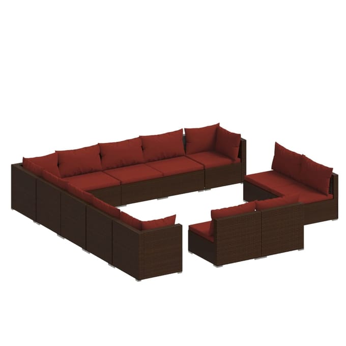 vidaXL - 13-delige - Loungeset - met - kussens - poly - rattan - bruin