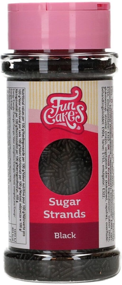 FunCakes Sugar Strands - Zwart - 80g - Sprinkles - Eetbare Taartdecoratie