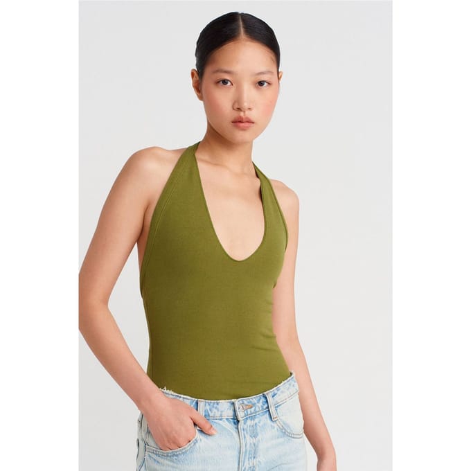 Slim Fit Halternek Uitgesneden Blouse