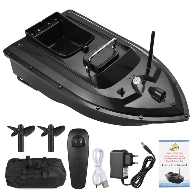 Bateau à appâts RC 500M, télécommande sans fil, bateau à appâts, feeder de pêche, équipement de pêche 5200mAh noir