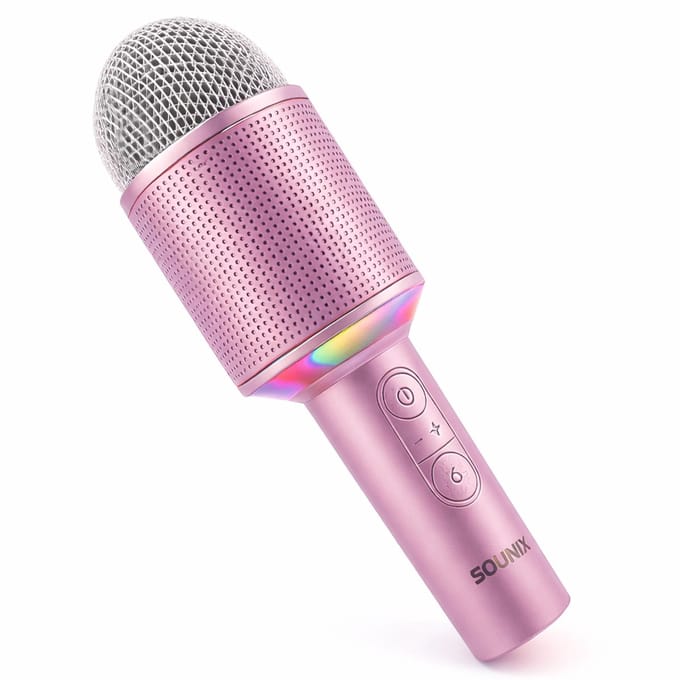 Sounix Draagbare Karaoke - Ingebouwde Speaker en Lichteffecten - Draadloos & Bluetooth - Roze