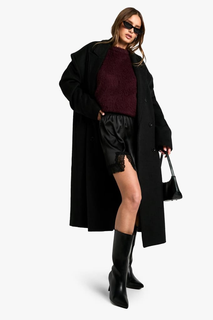boohoo Dames Satijn mini-rok met kanten afwerking | Black | Maat: 8
