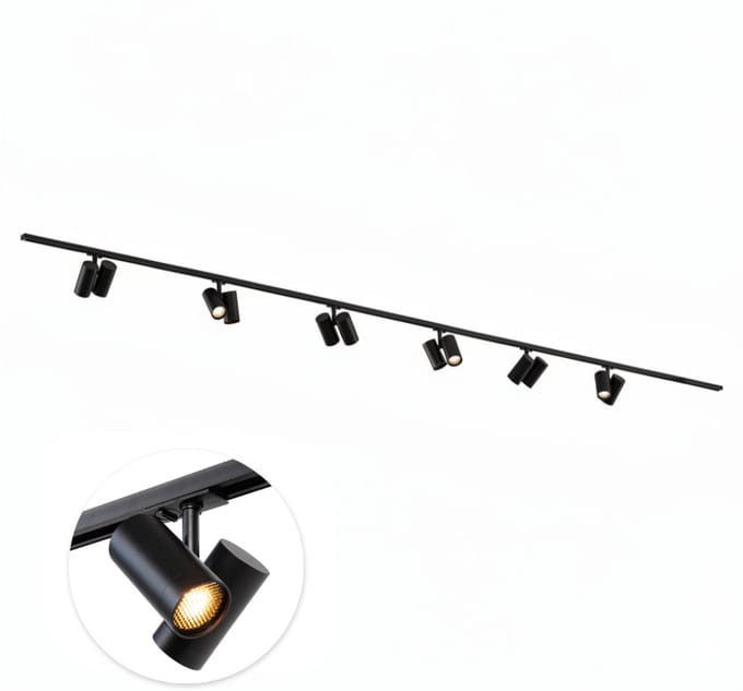 Qub Viror Railverlichting - Zwart - 400 cm - I-Vorm - 6x Viror Duo Spots - Dimbaar - Complete Set