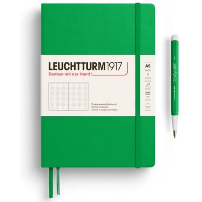 Leuchtturm1917 notitieboekje, hardcover, medium a5, dotted, lenteblad groen