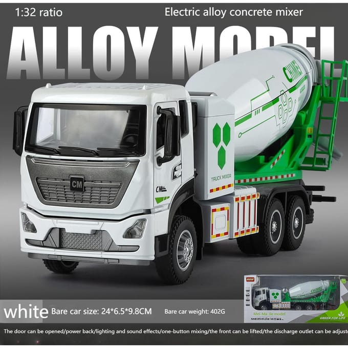 1:32 Camion Bétonnière Véhicule d'Ingénierie Modèle Réduit en Alliage Métallique Voiture Jouet pour Enfants Avec Son et Lumière Rappel Pull Back Cadeau gray