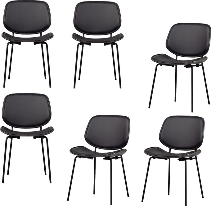 vtwonen Classic Eetkamerstoelen - Hout - Zwart/Walnoot - Set van 6
