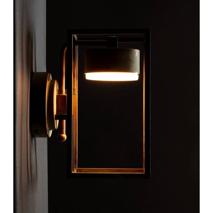 Moretti Luce LED buitenwandlamp Cubic 3372 antiek messing/opaal