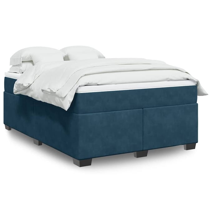 vidaXL - Boxspring - met - matras - fluweel - donkerblauw - 140x200 - cm