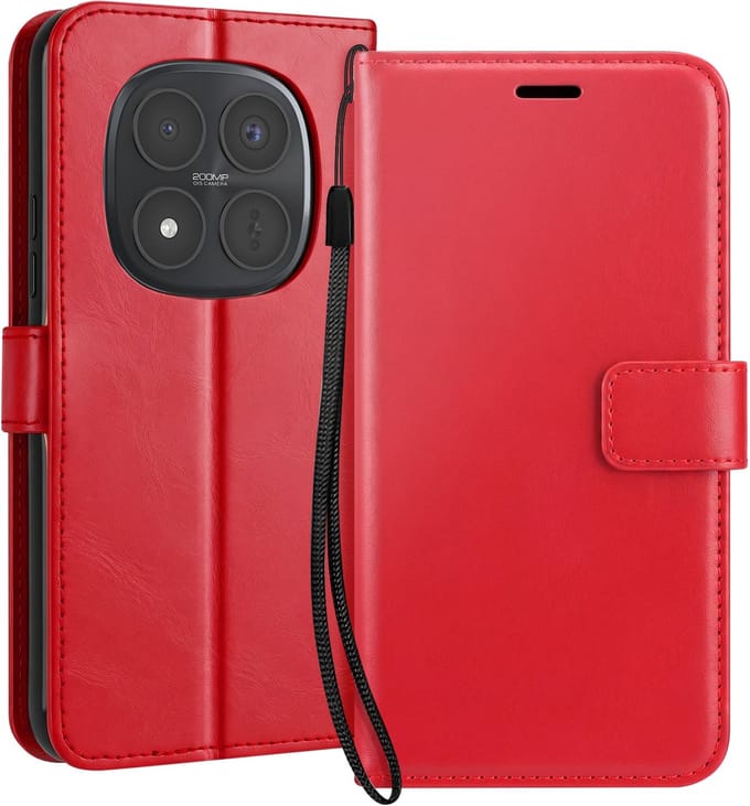 Mayaxess, Hoesje geschikt voor Redmi Note 15 Pro Plus 5G - Wallet Case & Koord, Rood