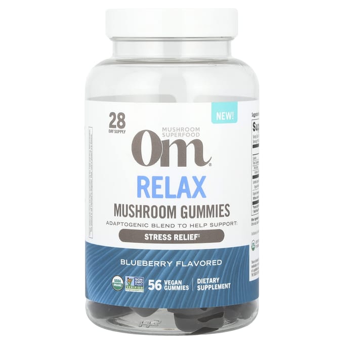 Om Mushrooms, gummies relaxantes aux champignons, myrtilles, 56 gummies véganes