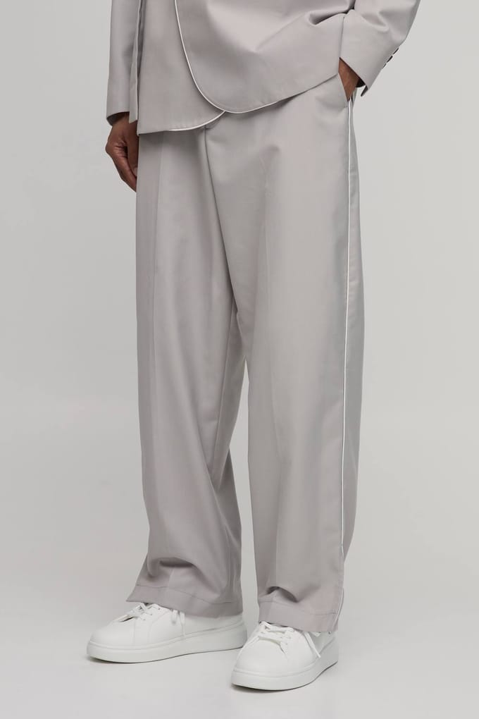 Satijnen Bies Split Zoom Pak Broek | Stone | Size 36