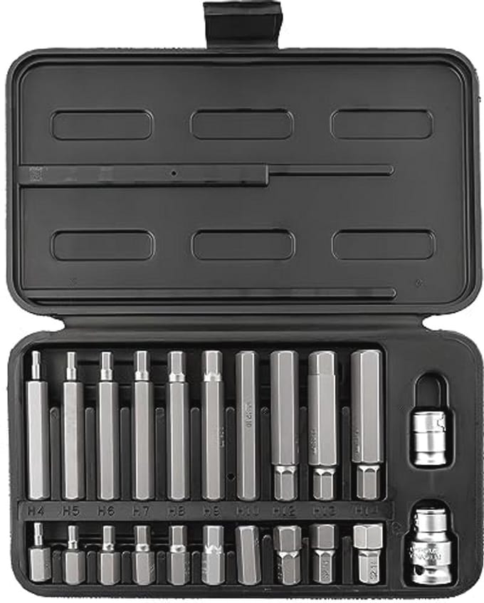 Bits set zeskant 22-delig met 1/2" en 3/8" adapterdoppen