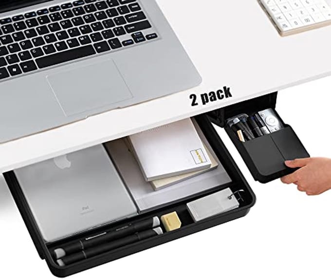 Onder Bureau Lade Organizer - 2 Stuks (Groot en Klein) Zwart