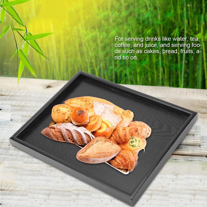 Rechthoekige Vorm Massief Hout Thee Koffie Snack Eten Maaltijden Serveerblad Bord Restaurant Dienbladen Type 1 white