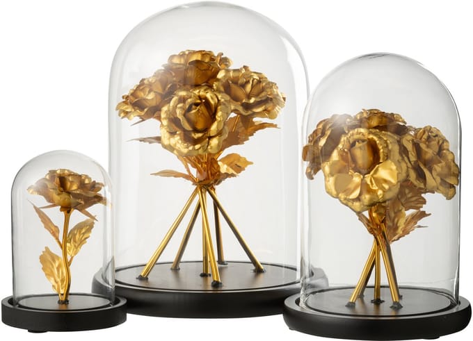 J-Line Decoratieve stolp Roos - glas - goud/zwart - large