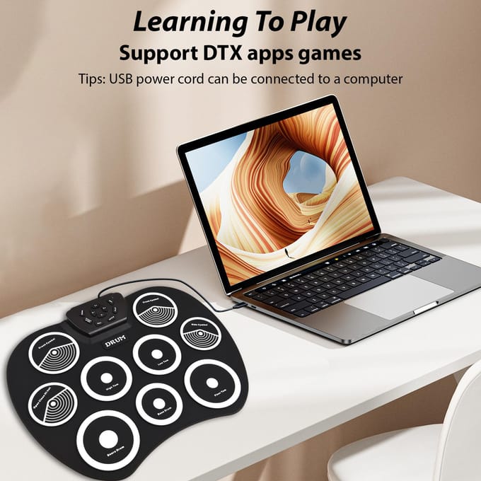 Elektronisch Drumstel Handrol Drumstel 9 Pads MIDI-interface Ondersteunt DTX-spellen zonder Luidspreker zwart
