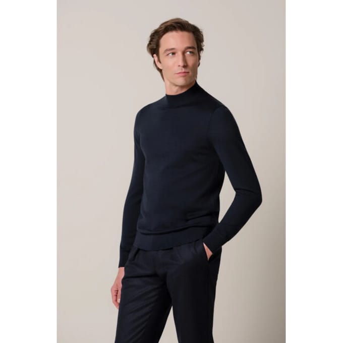 Profuomo Profuomo Pullover Mockneck Merino Wool Navy  L