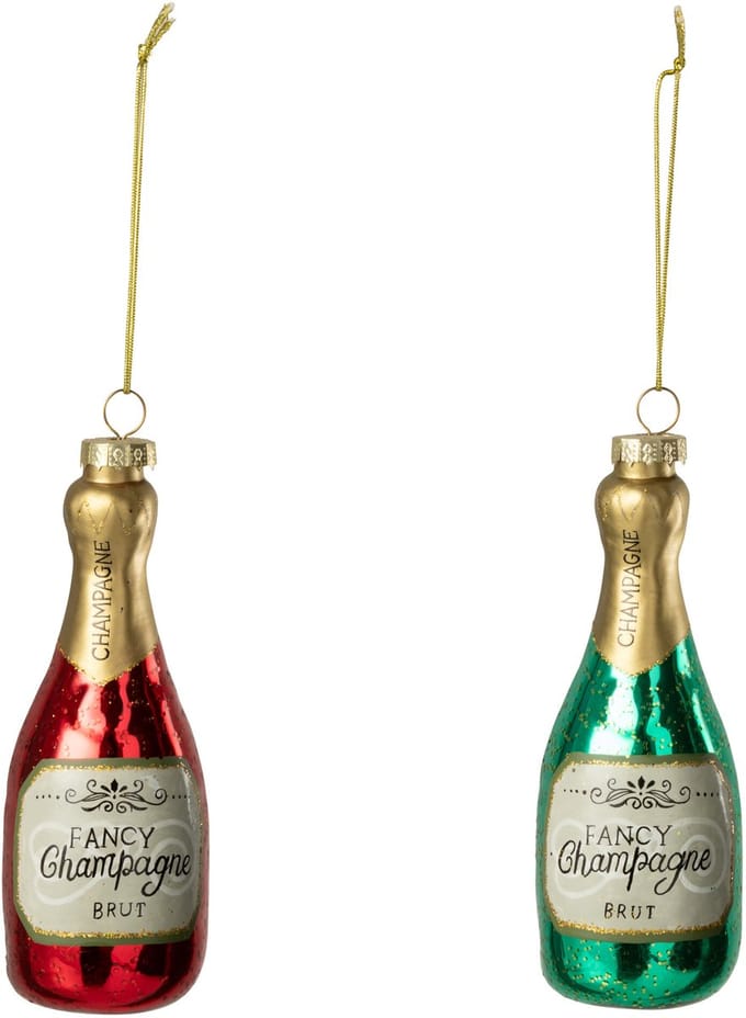 J-Line hanger Champagnefles - glas - groen/rood - 2 stuks