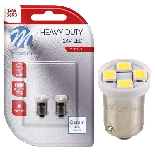 M-Tech LED Ba9s / T4W 24V - Heavy Duty - 4x Led diode - wit - Set