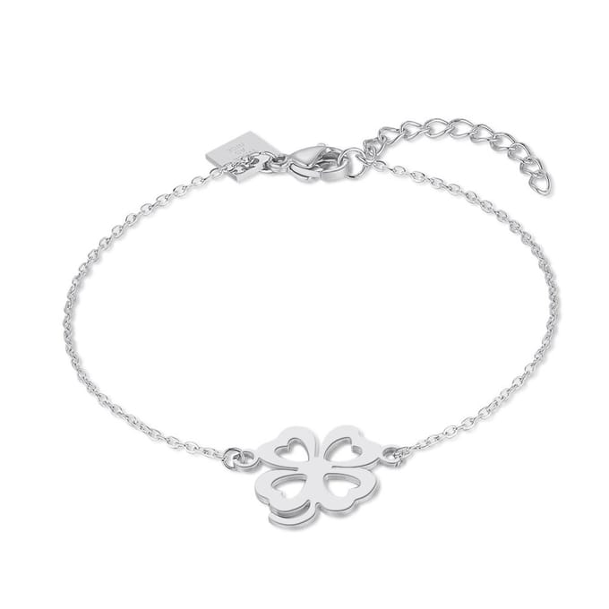 Twice As Nice Armband in zilver, klaver, 4 open hartjes 16cm+3cm
