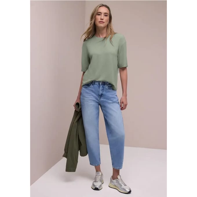Shirt met ronde hals in gebreide look