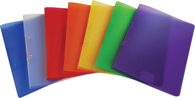 Alpha ringmap, voor ft A4, uit PP, 2 ringen van 16 mm, geassorteerde transparante kleuren 30 stuks