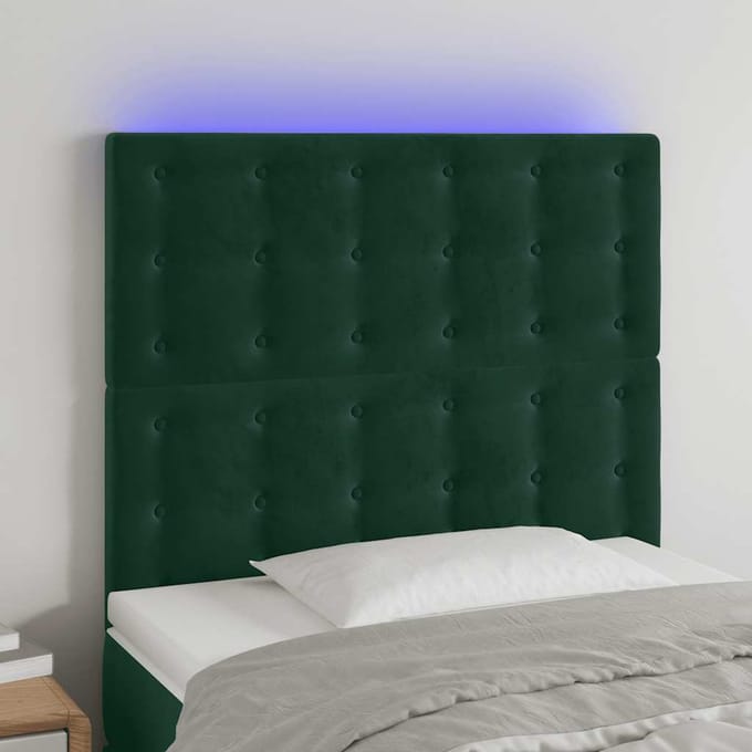 vidaXL - Hoofdbord - LED - 80x5x118/128 - cm - fluweel - donkergroen