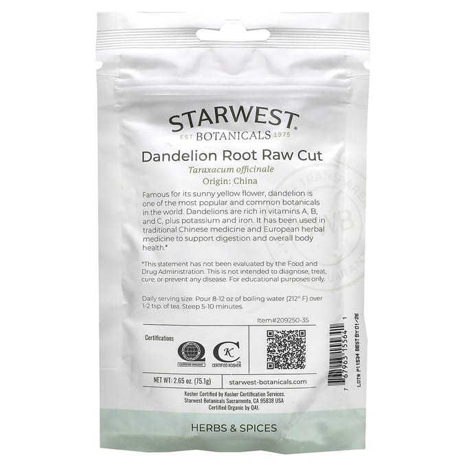 Biologische Paardenbloemwortel, Rauw Gesneden, 2,65 oz (75.1 G) white