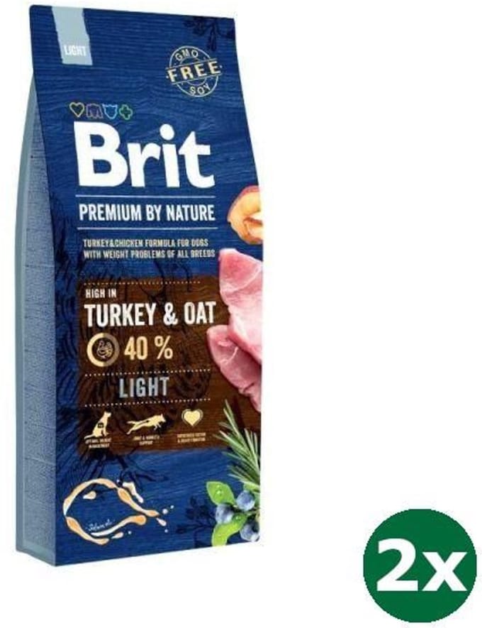 2x15 kg Brit premium by nature light hondenvoer