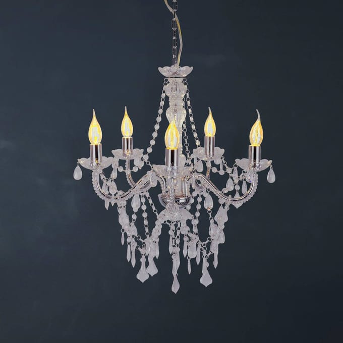 Näve Cecilia kroonluchter, chroom, ijzer/acryl, Ø 52 cm, 5-lamps.