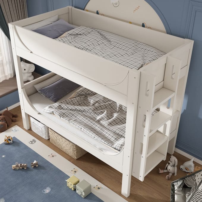 Wishdor Splitsbaar Stapelbed 2x 90x200 cm - Sledeontwerp - Wit Hout - Flexibel & EN747
