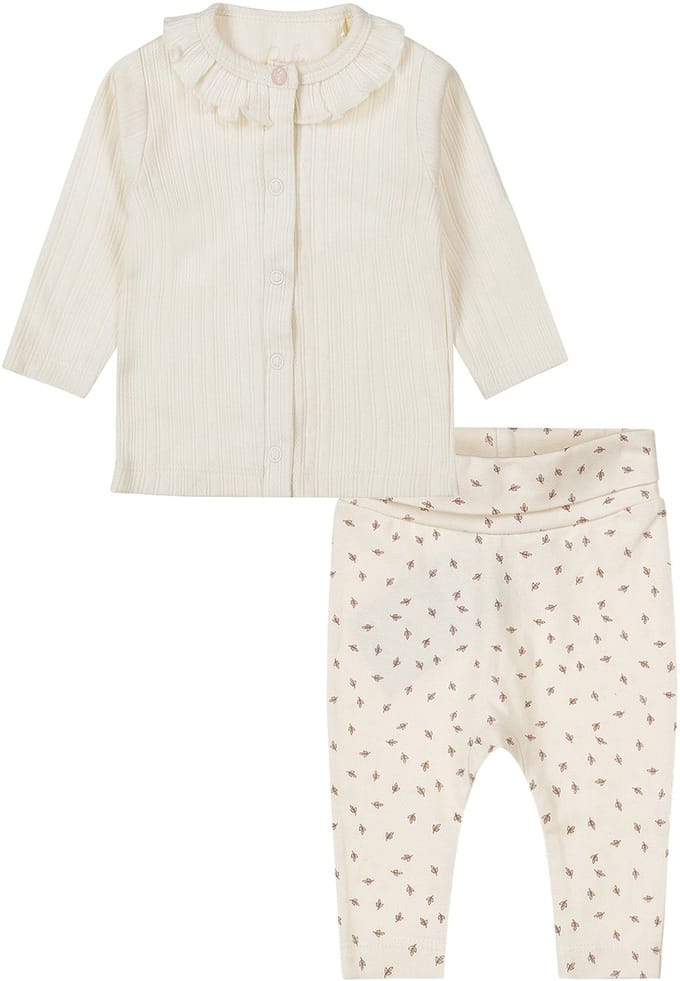 Dirkje - Basic Collection - BIO COTTON - Broek Offwhite met figuurtjes - Blouse shirt Offwhite - Maat 62