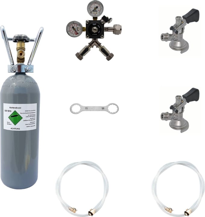 Accessoirepakket voor 2-kraans biertap system - met CO2-Fles 2,0 kg, met Fustkoppeling Type S, Type M