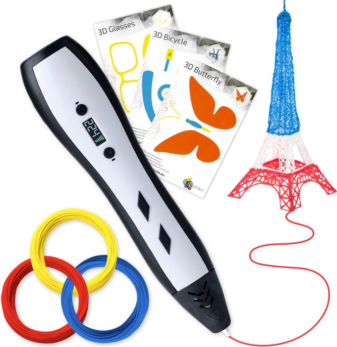 3D Pen Starterspakket Pro - 6 Standen - 10 Meter Filament - Advanced - Nano - Vullingen PLA & ABS - LCD - Wit - 3D&Print
