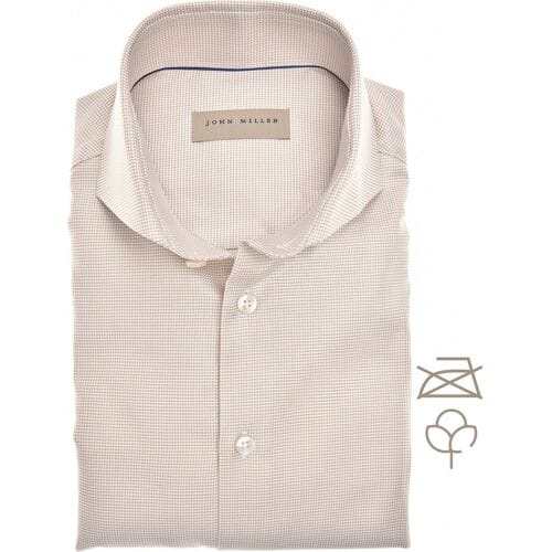 John Miller Overhemd Small Check Beige - Maat 41 - Heren - Overhemden Formeel