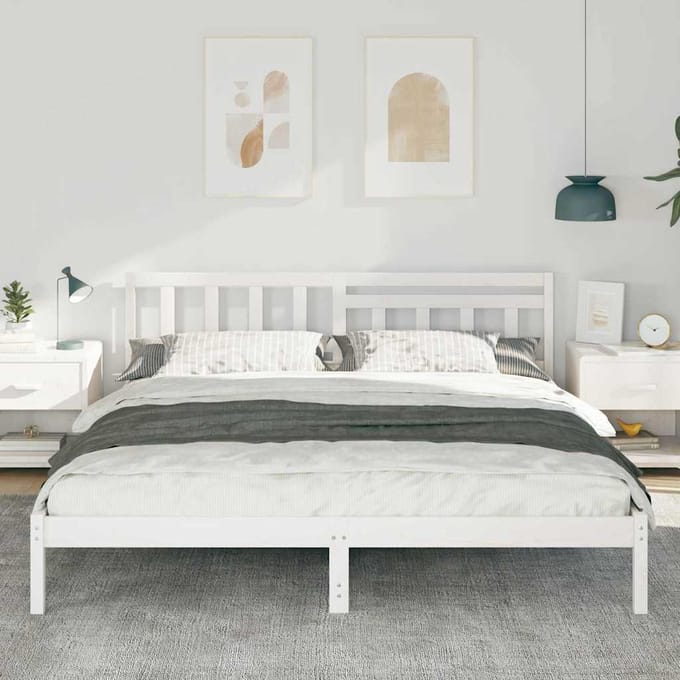 vidaXL - Bedframe - met - hoofdeinde - Wit - 180 - x - 200 - cm - Massief - grenenhout
