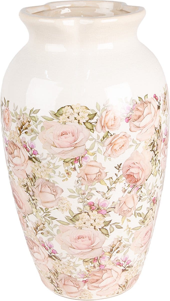 Clayre & Eef Vaas Ø 21x37 cm Beige Roze Keramiek Rozen
