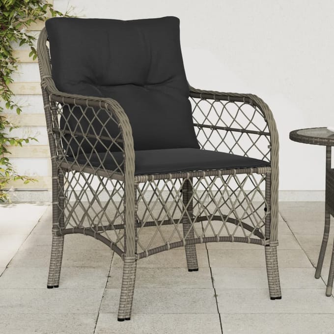 vidaXL - Tuinstoelen - 2 - st - met - kussens - poly - rattan - grijs