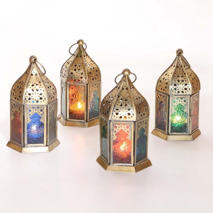 Oosterse glazen lantaarns Nael veelkleurig set van 4