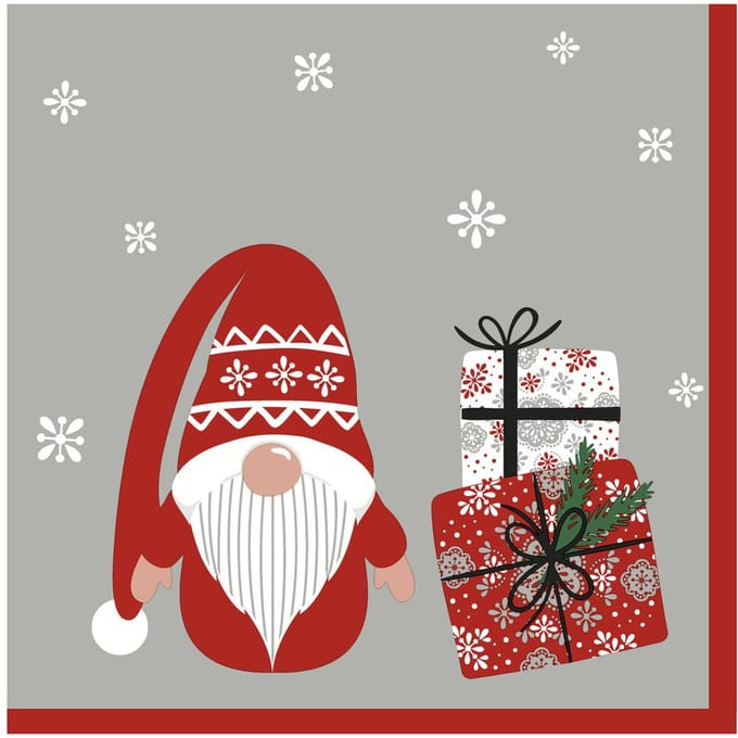 Duni kerst thema servetten - 20x st - 33 x 33 cm - gnoom/kerstman