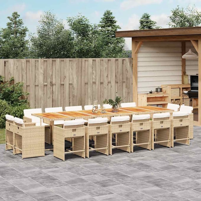vidaXL - 17-delige - Tuinset - met - kussens - poly - rattan - beige