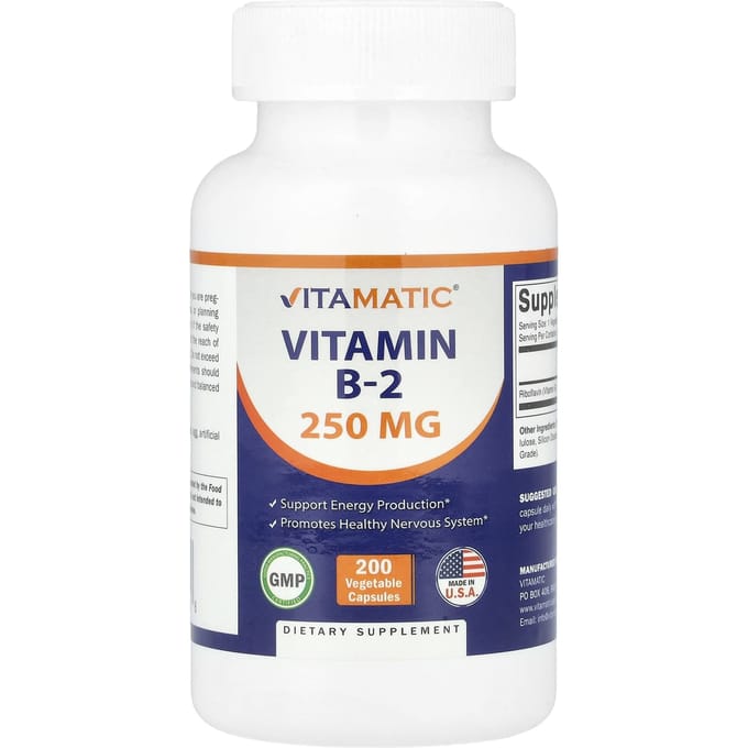 Vitamatic, Vitamine B2, 250 mg, 200 gélules végétales